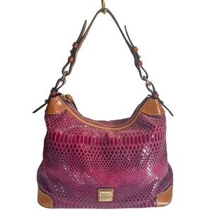 Dooney & Bourke Erica Fuchsia Snake Embossed Satchel Shoulder Hobo Bag Leather